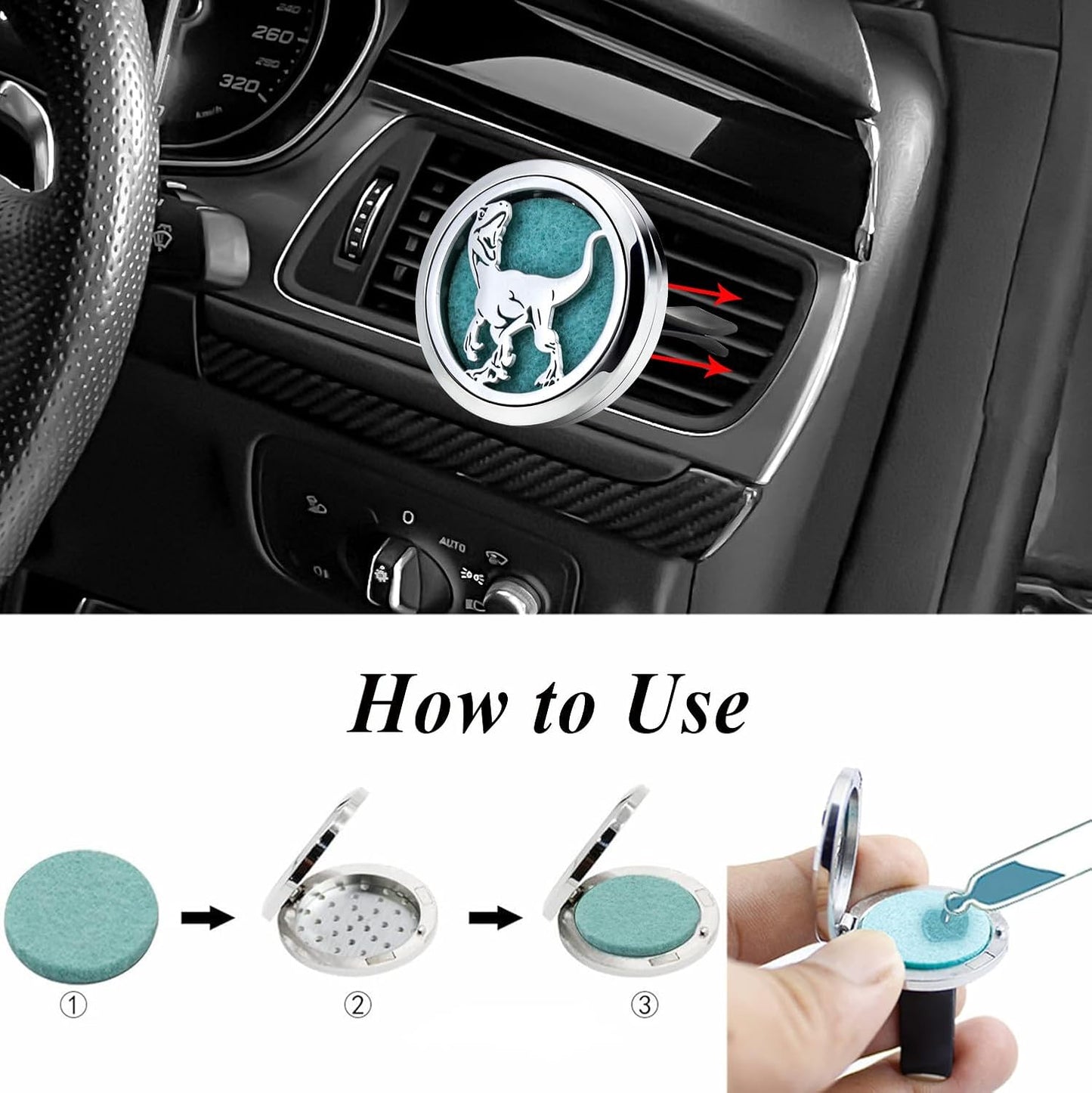 AZNECK Car Essential Oil Diffuser Vent Clip Car Diffuser Vent Clips Dinosaur Air Freshener 10 Felt Pads Car Accessories for Women Gifts