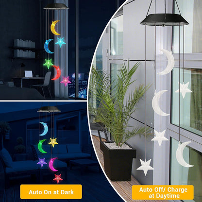 Toodour Solar Wind Chimes, Color Changing Wind Chimes Moon and Star, LED Decorative Mobile, Gift for Mom Grandma, Waterproof Outdoor Moon Star Light for Garden, Patio, Yard, Window Outdoor Decor