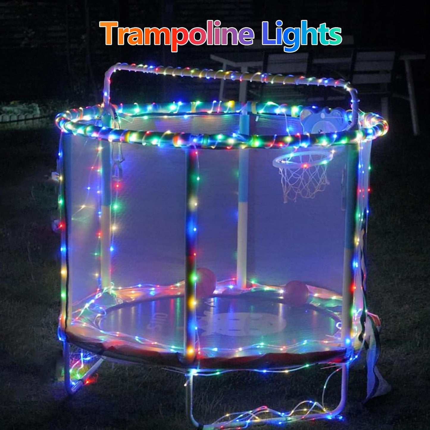 YEGUO 2 Packs Each 33ft 100 LED Solar Trampoline Lights Multicolor, Solar Rope Lights for Outside, 8 Modes Fairy Lights in Clear Thin Tube for Camping Fence Patio Garden Deck