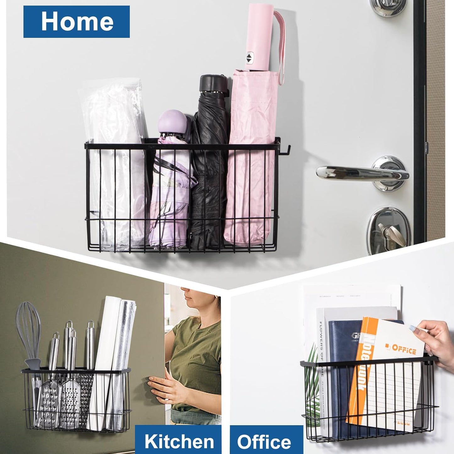 dedoot Magnetic Holder Locker Strong Black Mesh Holder Magnetic Basket Organizer Shelf Rack for Whiteboard,Fridge, Sponge, Recipe, Beverage ,Refrigerator ,Office File Foil,10.25x 3.6x 6 inches