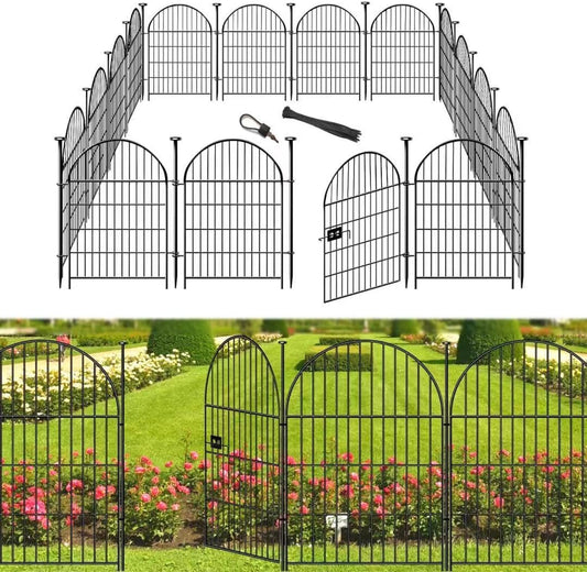 Tall Garden Fence with Gate, 32 in(H) x35 Ft(L) Garden Fencing Animal Barrier, 16 Panels Dog Digging Fences Barrier, Black Rustproof Flower Fence Border, Flower Bed Fencing for Outdoor Yard