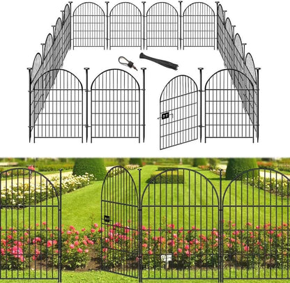 Tall Garden Fence with Gate, 40 in(H) x 45 Ft(L) Dog Fence Outdoor for Yard, 20 Panels Rustproof Metal Wire Animal Barrier Fences, Temporary Fencing for Dogs Rabbits, Arched
