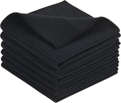 KinHwa Microfiber 6 Pack Dish Cloths Thick Waffle Weave Kitchen Dish Drying Towel Rags Super Absorbent Kitchen Tea Towels Sets 12inch x 12inch Black