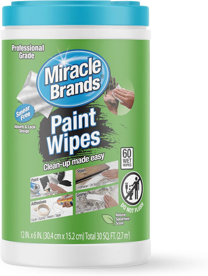 MiracleWipes for Paint Prep & Cleanup, Remove Tough Grime Build-Up, Wet Paint, Caulking, Epoxy, Colorant, and more from Hands, Surfaces, & Tools - 60 Count