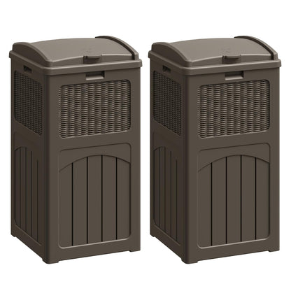 Flamaker 30 Gallon Trash Can, Resin Outdoor Garbage Can with Lid, Waterproof Hideaway Patio Waste Bins for Outside Use (2 Pack, Deep Brown)