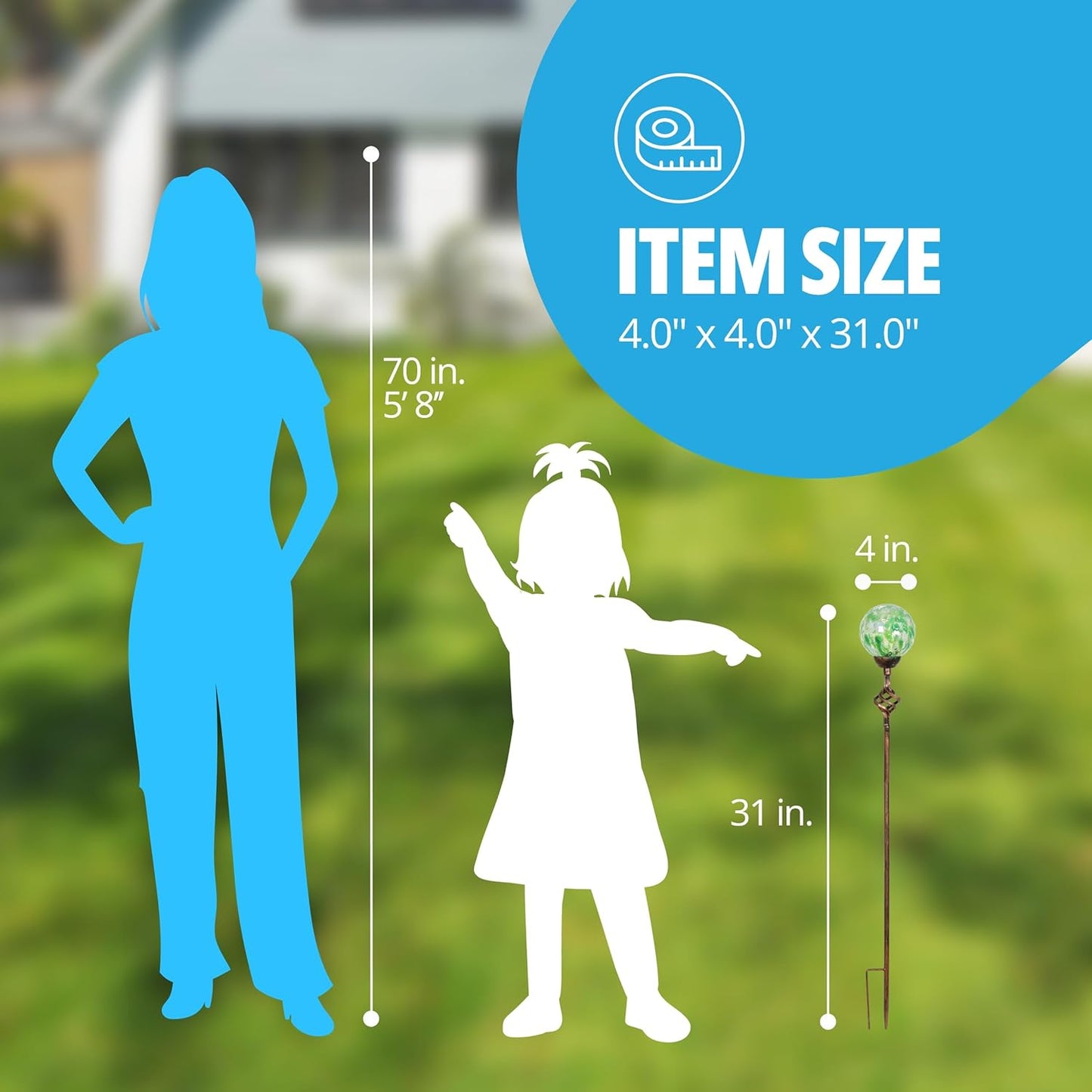 Exhart Garden Solar Lights, Decorative LED Honeycomb Glass Ball Garden Stake, Glass and Metal Outdoor Decoration, Green, 4 x 31 Inch