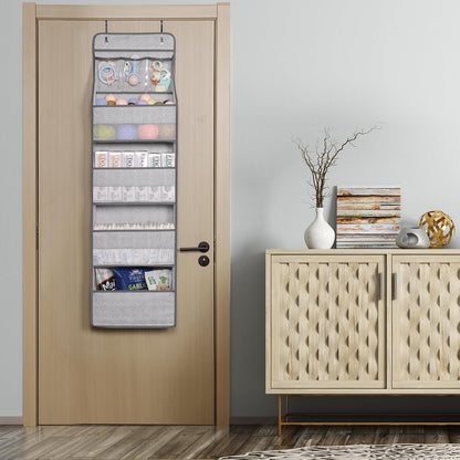 Univivi 5-Shelf Door Storage Over Door Hanging Organizer with 4 Large Pockets and 3 Small PVC Pockets Nursery Closet Cabinet Wall Mount Hanging Storage Organizers for Baby Nursery (Grey Pattern)