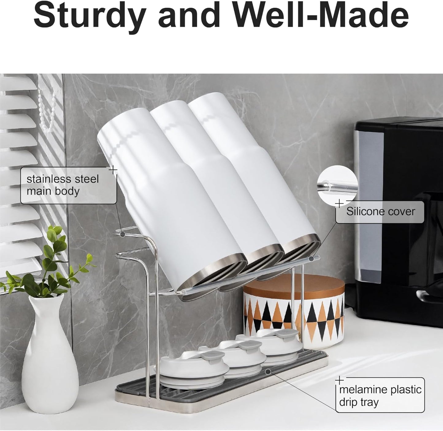 Stainless Steel Water Bottle Drying Rack Space Saving, Durable Cup Drying Rack for Kitchen Counter top, Versatile Mug Holder and Bottle Dryer Rack for Coffee mugs, Tumblers, Glasses, Travel Bottles