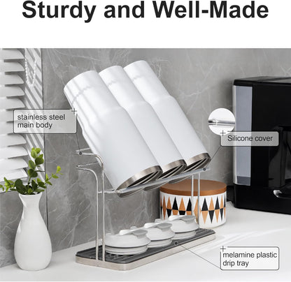 Stainless Steel Water Bottle Drying Rack Space Saving, Durable Cup Drying Rack for Kitchen Counter top, Versatile Mug Holder and Bottle Dryer Rack for Coffee mugs, Tumblers, Glasses, Travel Bottles