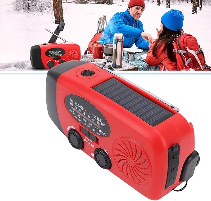 Emergency Radio, NOAA Weather Alert, LED Flashlight, 3 Power Source Emergency Radio Hand Crank, Solar and Battery Powered for Outdoor Emergency Preparedness and Camping