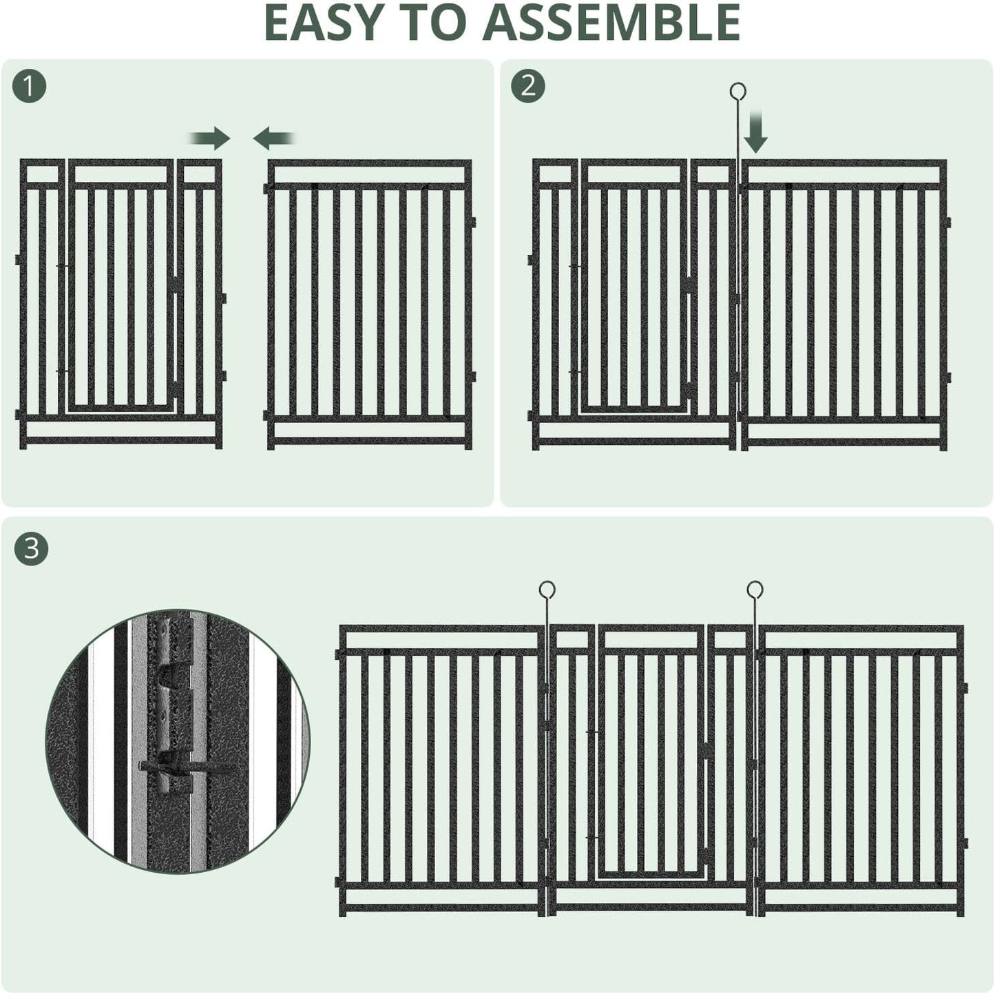 Decorative Garden Fence Metal Dog Fence Outdoor for Yard, 72ft (L) × 32in (H), 28 Panels + 4 Gates, Rustproof Animal Barrier Fencing for Patio & Flower Bed, No Dig, Black-Silver