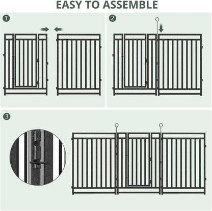 Decorative Garden Fence 54ft (L) × 40in (H), 21 Panels + 3 Gates, Metal Dog Fence Outdoor for Yard, Rust-Proof Animal Barrier Fencing for Patio & Flower Bed, Black-Silver