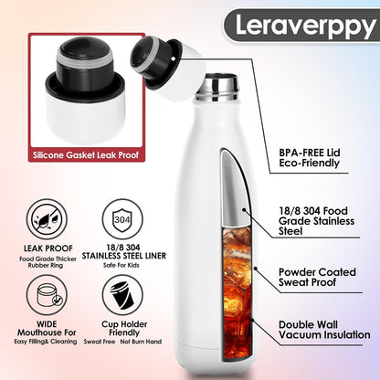 25oz Cola-Bottle Shaped Stainless Steel Leak-proof Water Bottle,Double Wall Vacuum Insulated Metal,Travel Mug For Sports Indoors & Outdoors,BPA-Free School Kids Flasks,White(2 Pack)