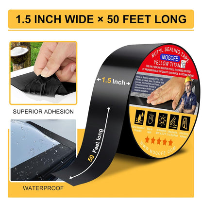RV Roof Sealant Tape Black, 1.5 Inch x 50 Feet RV Repair Roof Sealer Seal Tape UV-Resistant Waterproof Sealant Tape for RV Repair, Camper, Trailer, Boat Sealing, Leaking Roof, Window
