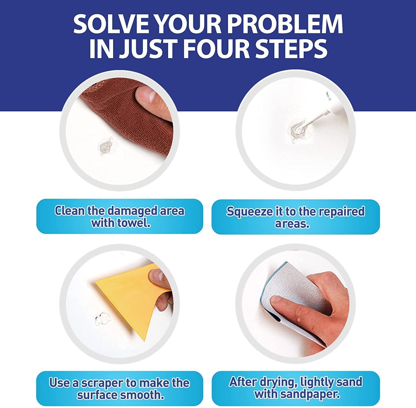 Drywall Repair Kit, Spackle Wall Repair Kit, 3 Pack Wall Mending Agent Putty, Wall Repair Paste Plaster for Wall Crack/Nail Hole, Wall Hole Filler with Scraper/Sandpaper