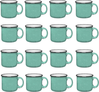 Set of 16 Ceramic Campfire Mugs – 15 Oz, Teal – Coffee & Tea Cups for Home, Work, Travel, Camping – Customizable, Great for DIY, Events, Companies
