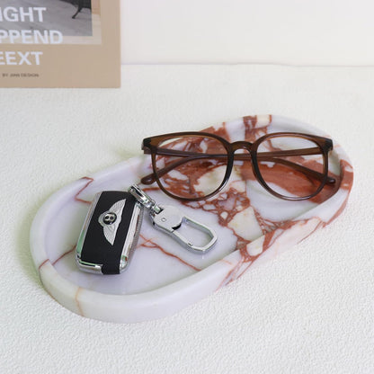 Natural Marble Tray, Oval Vanity Decorative Tray for Bathroom Counter, Countertop Stone Organizer, Catchall Tray for Kitchen, Perfume, Candles, Jewelry Dish Decorative Tray