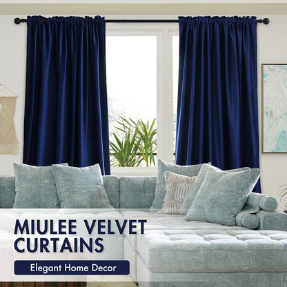 MIULEE Royal Blue Velvet Curtains Thermal Insulated Blackout Curtain Drapes for Bedroom Living Room Darkening 108 Inches Long Curtains Panels Rod Pocket Set of 2