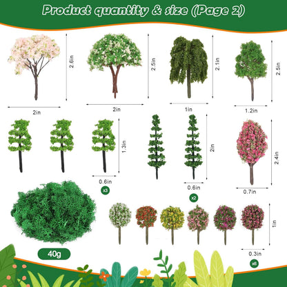 Thrilez 210 Pieces Miniature Fairy Garden Accessories, Including Resin Animals, Miniature Figurines, Micro Landscape Ornaments Kit, Fake Diorama Trees for Fairy Garden Decor