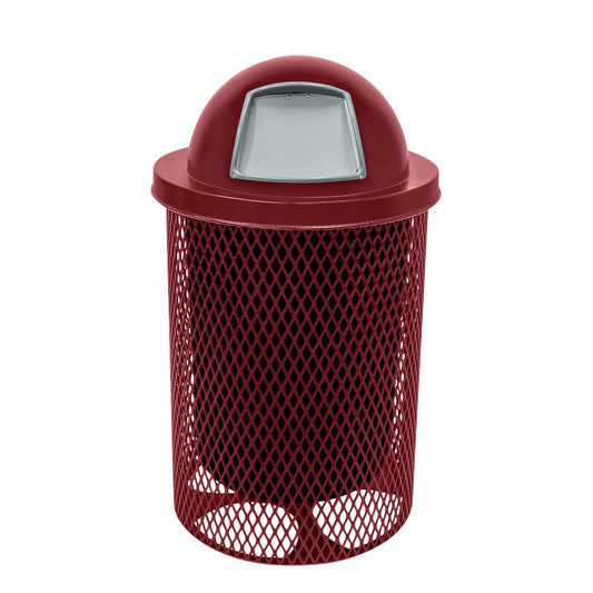 COATEDOUTDOORFURNITURE RDT-BUR Heavy Duty 32 Gallon Round Trash Receptacle, Liner Included, Burgundy with Dome Lid, Made in America