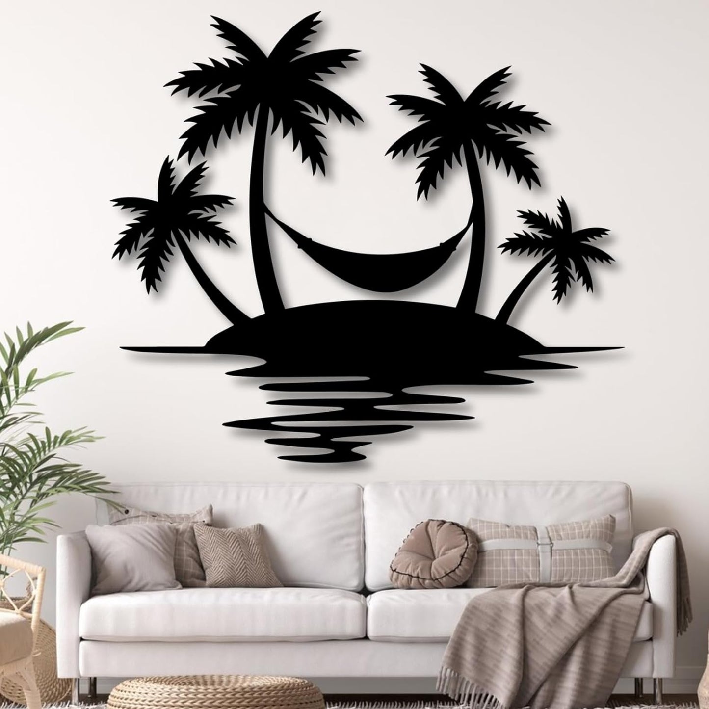 Palm Tree Metal Wall Decor,Palm Tree Outdoor Wall Art,Tropical Palm Tree Wall Decorations for Living Room,Outdoor Wall Decorations for House(28"×24",White)