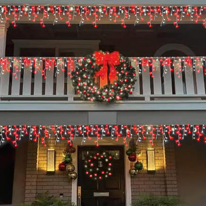 YEGUO 33ft 400 LED Red and White Icicle Lights Outdoor Waterproof, 80 Drops Icicle String Lights Connectable, 8 Modes Icicle Christmas Lights with Memory