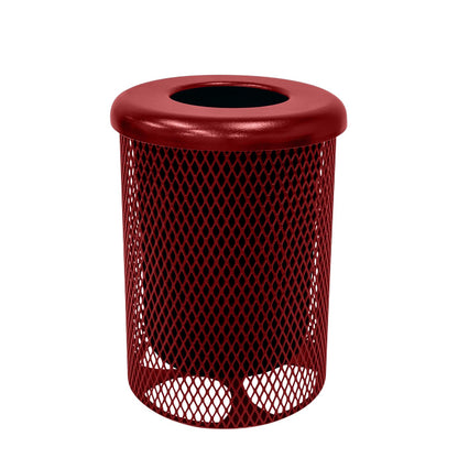COATEDOUTDOORFURNITURE RFT-TXTBUR Heavy Duty 32 Gallon Round Trash Receptacle, Liner Included, Textured Burgundy with Flat Top, Made in America