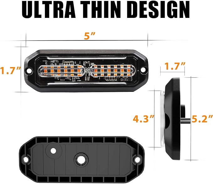 WINECO Amber 8PCS LED Strobe Lights Kit 12V 24V Sync Feature 12 LED Emergency Hazard Warning Lights with Strobe Controller for Trucks Vehicles ATV RV Cars Van