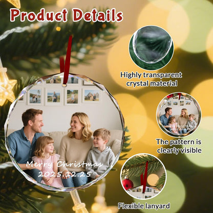 Custom Christmas Ornament Glass-Personalized Christmas Ornaments with Photo/Name/Date/Text,Wedding Christmas Birthday Baby Gifts (Color 7)