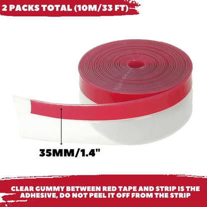Clear Weather Stripping Tape, Door Draft Seal Silicone Strip. Enhanced with Thicker Strip and Stronger Adhesive Tape Backing. (Transparent, 10M Total, 2 Packs)