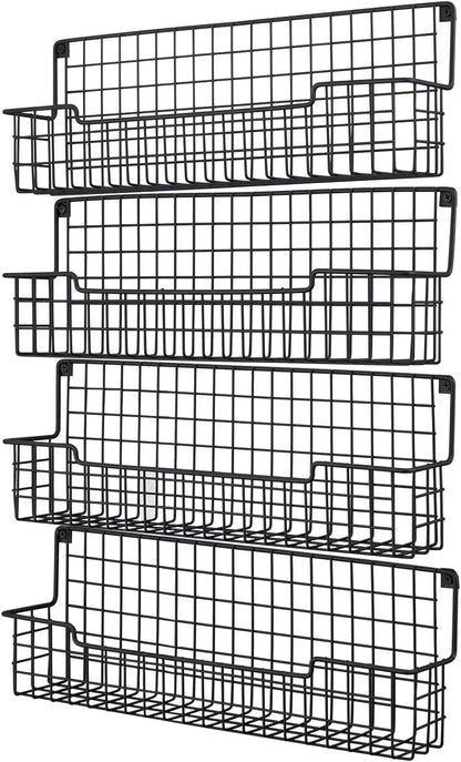 Spice Rack Wall Mount, Spice Organizer for Cabinet & Pantry Door, Set of 4 Hanging Spice Rack Saving Space for Kitchen, Black