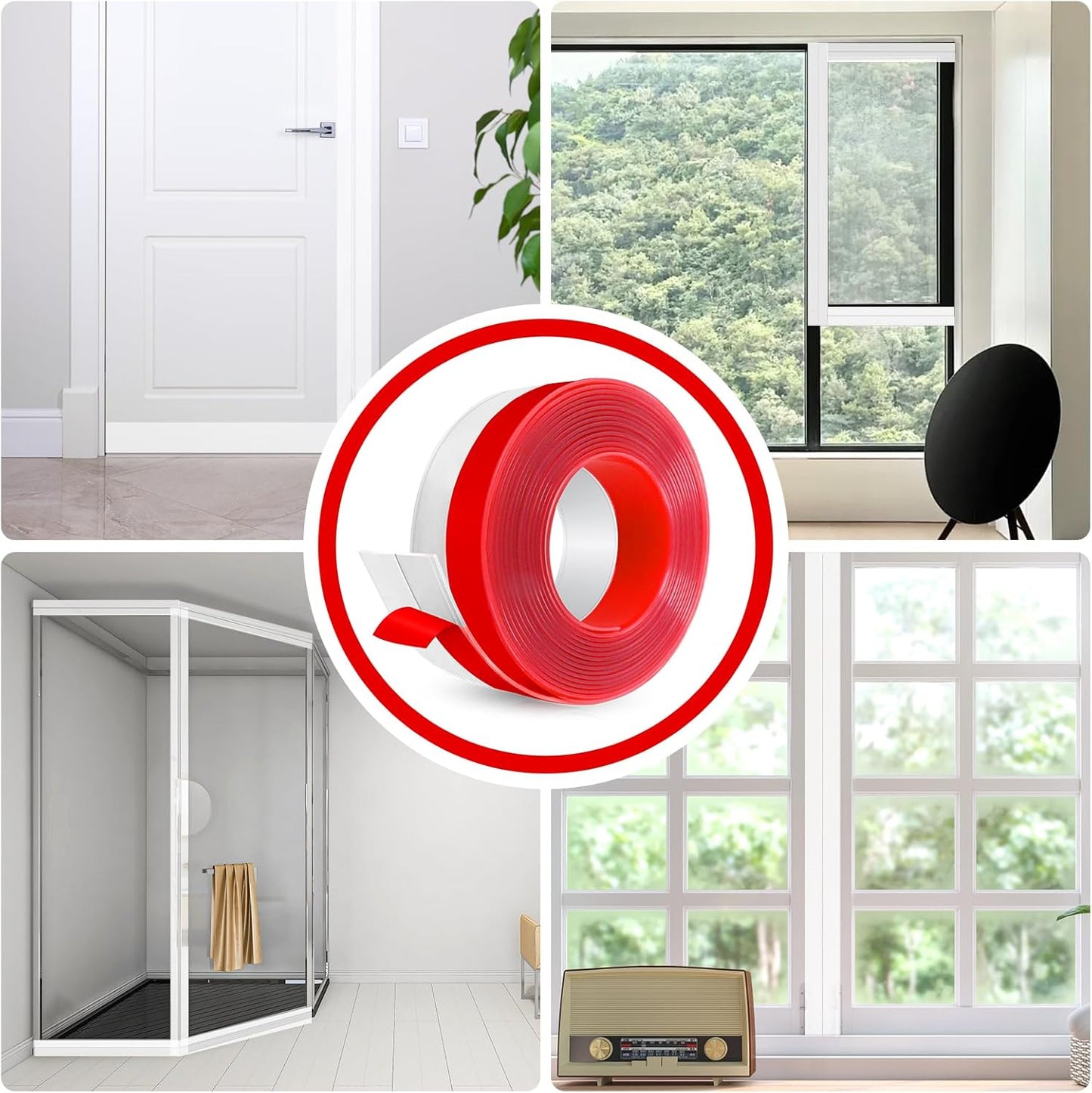 Weather Stripping Self Adhesive Door Draft Stopper Flexible Shower Door Bottom Seal Silicone Seal Strip for Sliding Glass Windows Side Gaps (Transparent, 2 Inch Wide x 20 Feet Long)