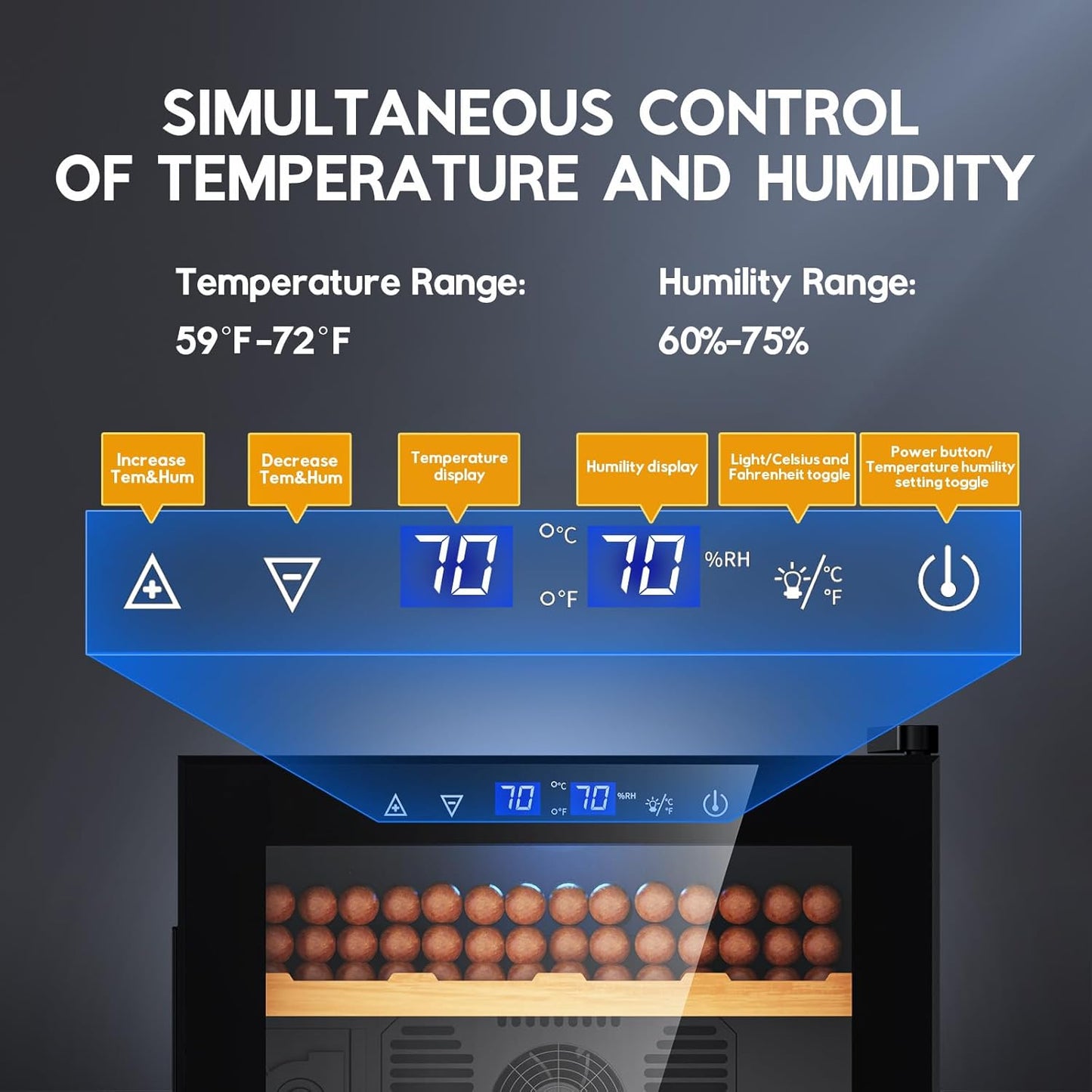 Tylza Electric Cigar Humidor Cabinet 50L, Electric Humidors for Cigars with Temp & Humidity Control, Digital Hygrometer, Lock, Refrigerator, Cigar Humidors with Cedar Wood Drawer Shelves, 370 Cigars