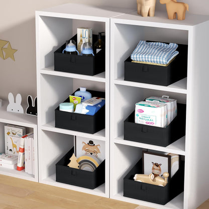 DIMJ Trapezoid Storage Bins for closet shelves, Closet Organzier Bins with Handle, Foldable Closet Storage Bins Basket, Closet Organizers and Storage for Toys, Books, 6 Packs, Black