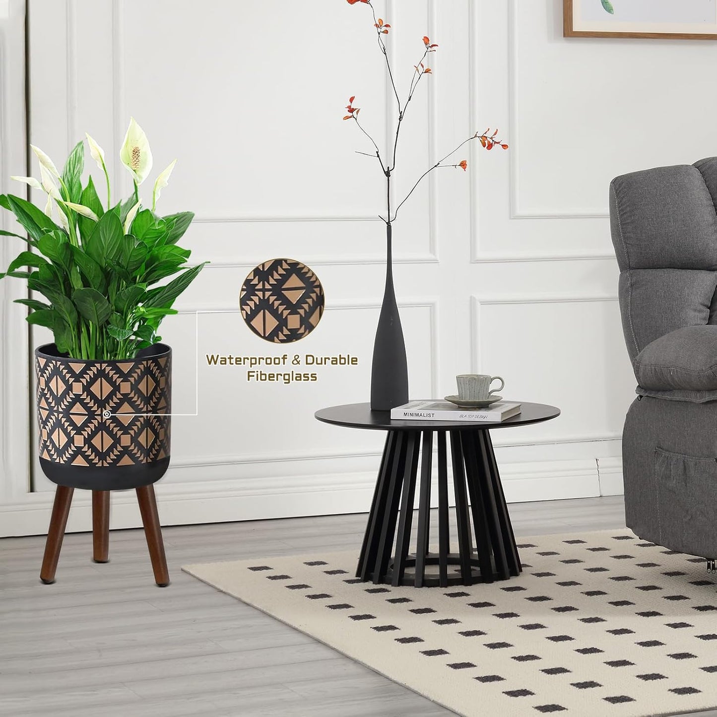 Flower Pot with Legs Tall Flower Pot with Drainage Holes for Indoor and Outdoor Decorative Planting (Black Gold, 12 Inches)