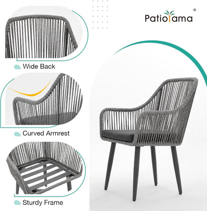 Patiorama Outdoor Dining Chairs, Patio Dining Chair Set of 6, All-Weather Woven Rope Rattan Chairs, Outdoor Dining Wicker Chairs with Armrests for Indoor Balcony Pool Backyard(Gray)