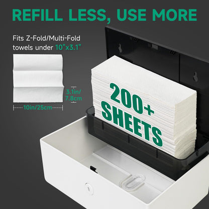 Wall-Mounted Paper Towel Dispenser – Fits Tri-Fold Towels up to 10x3.1 Inches, Holds 200 Sheets, Ideal for Home & Commercial Use (White)