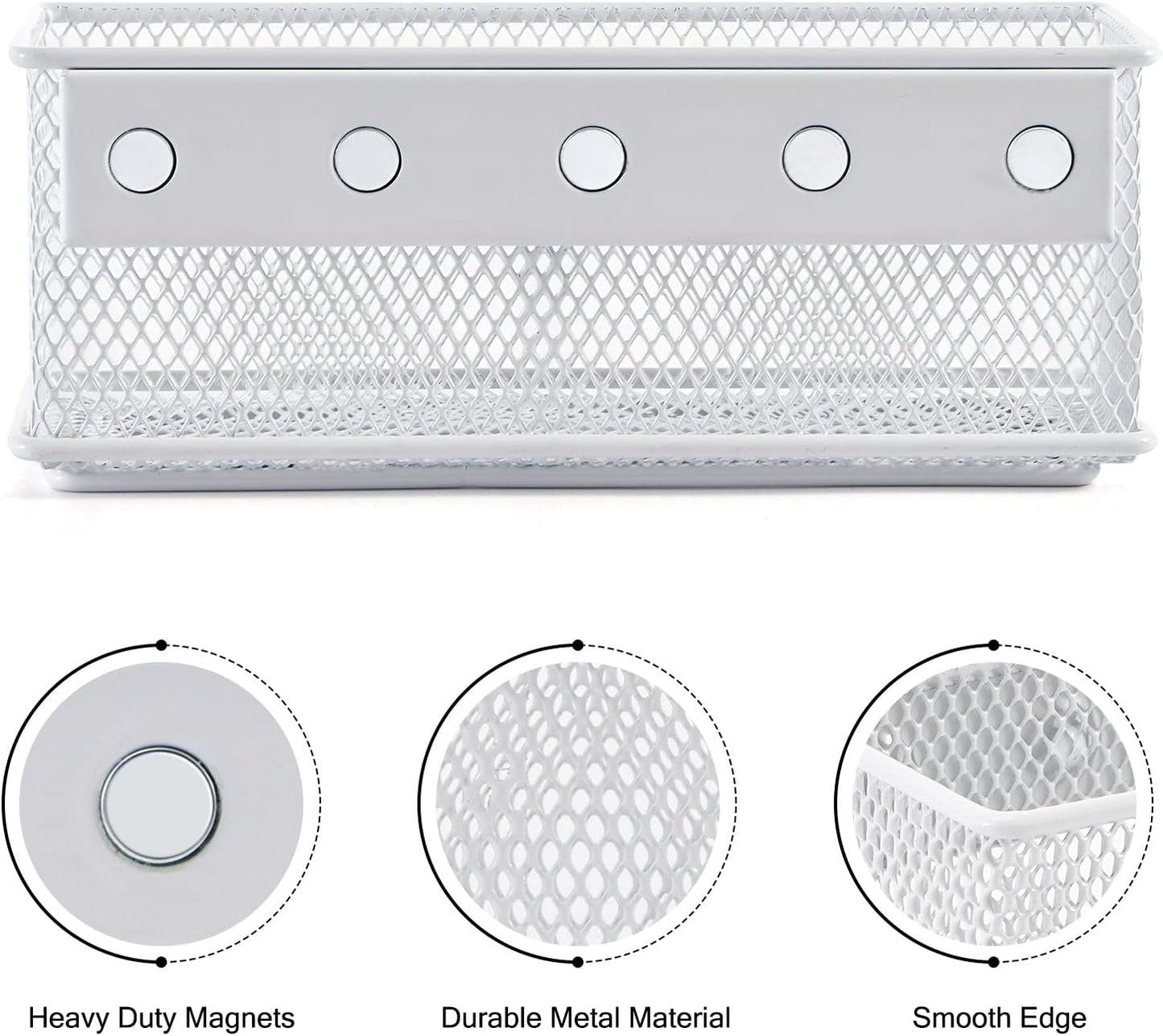 6.29"x2.28"x2.48" Magnetic Basket for Whiteboard White Magnetic Basket for Fridge Magnetic Organizer Holder with 5 Strong Magnets Magnetic Holder for Refrigerator Locker
