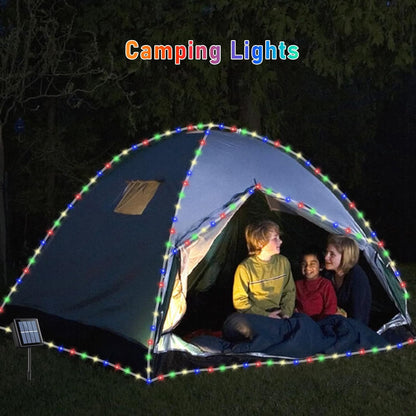 YEGUO 2 Packs Each 33ft 100 LED Solar Trampoline Lights Multicolor, Solar Rope Lights for Outside, 8 Modes Fairy Lights in Clear Thin Tube for Camping Fence Patio Garden Deck