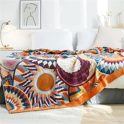 MSGKV Boho Throw Blanket for Bed Couch,100% Cotton Throw Blankets 80''x 90'' Mexican Super Soft Blanket Travel Picnic Blankets Versatile Knit Woven Blanket Boho Decor