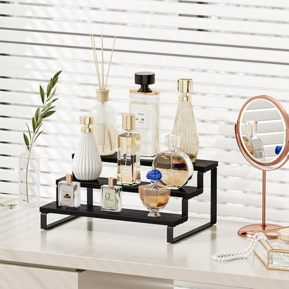 Giikin 3 Tier Spice Rack, Cabinet Organizer Shelf, Wooden Spice Rack for Countertop, Kitchen Counter Storage Shelves Cupcake Stand Holder Display Stand, Black