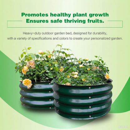 GARDMAX 2 Pack 2x2x1FT Galvanized Round Raised Garden Bed Kit, Metal Planter Boxes Outdoor with Easy Assembly, Large Garden Bed for Vegetables, Fruits, Flower, Herbs Dark Green