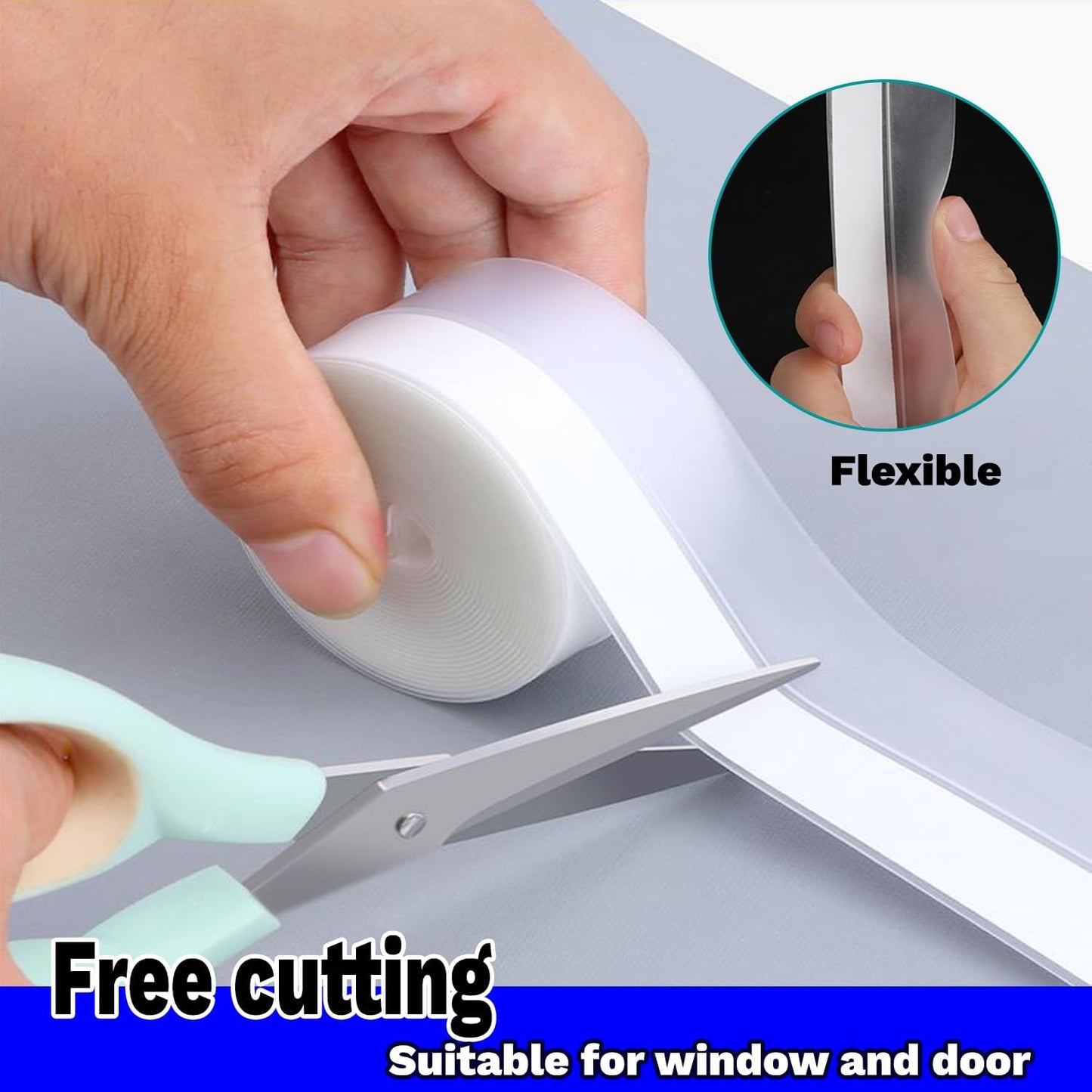 Weather Stripping Door Seal Strip 33 Feet Strip Bottom Draft Insulation Stopper Weatherproof Soundproof for Door Frame or Window Sealer Bathroom Shower Glass Gaps