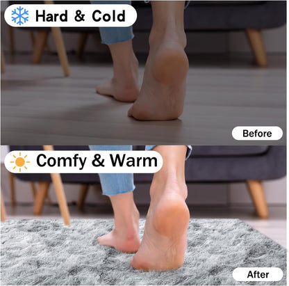 Rezutan Rugs for Living Room, Area Rug 5x7 Fluffy Rug Carpet, Soft Shaggy Modern Floor for Kids Boys Girls Bedroom, Plush Fuzzy Dorm Rug,Grey Tie-Dyed