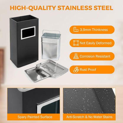 BEAMNOVA Trash Can Indoor Outdoor Black Stainless Steel Commercial Garbage Can Industrial Garbage Enclosure Inside Cabinet with Lid Waste Container, Black, 31 * 25 * 61 cm / 12.2 * 9.8 * 24 in
