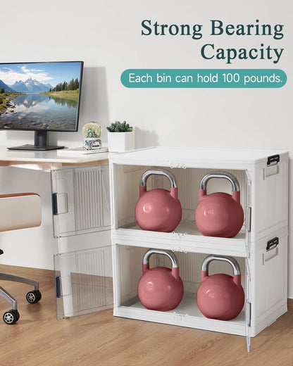 OlarHike 97QT Stackable Storage Bins with Lids - Folding Storage Box with Doors and Wheels, Collapsible Plastic Storage Drawers for Closets, 3 Pack Cubes