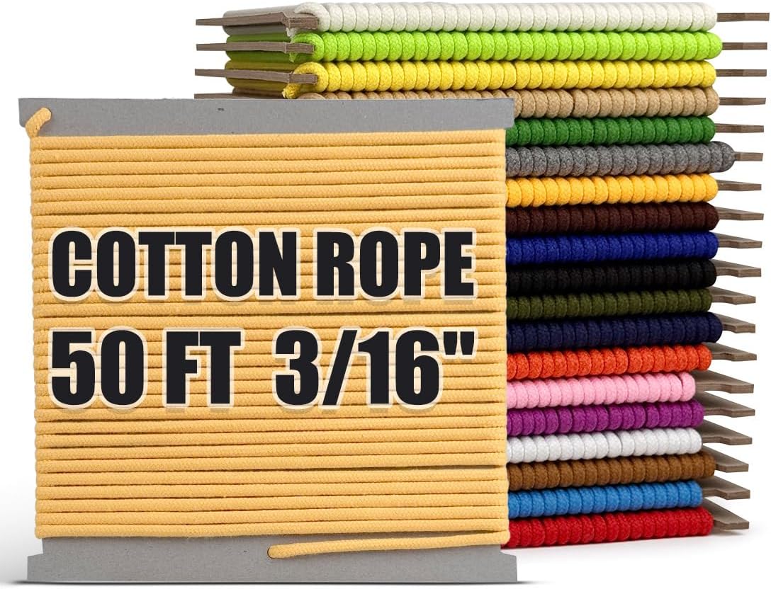 PerkHomy Cotton Rope 3/16" (5mm) 50 ft Multi Purpose Utility Diamond Braided Cord, Natural Cotton for Clothes Line Camping Crafting Flag Pole, Gold