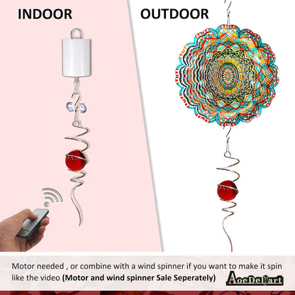 Gazing Ball Spiral Decorative Wind Spinner Sun Catcher 11inch Tail and 2 inch Glass Orb. Indoor Outdoor Garden Decoration Wind Sculptures Wind Spinner Tail-13 inch Height (red)