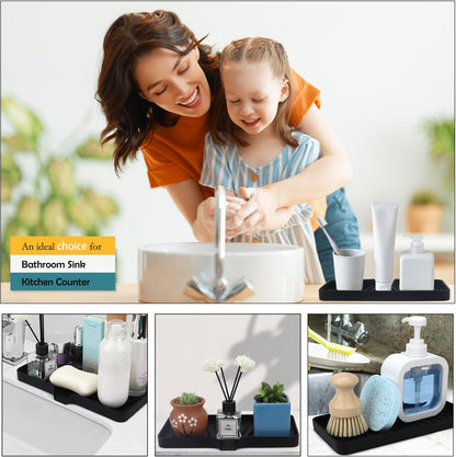 YASMEN Silicone Bathroom Soap Dishes, Sink Sponge Holder for Kitchen, Rubber Soap Dish with Drain, Shower Soap Sponge Tray, Sink or Counter Organizer, for Bar Soap, Bottle, Dish Soap Dispenser-Black