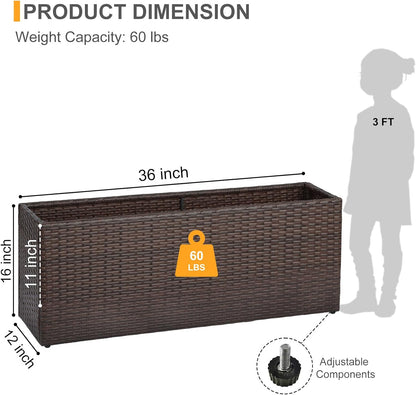 SUNNYPARK Set of 2 Large Rectangular Planter with Removable Liner, All-Weather PE Rattan Modern Planters Indoor Outdoor Flower Plant Pots Garden Box Patio Yard Front Porch Deck